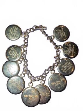 Vintage Charm Bracelet with Ten Commandments Medallions